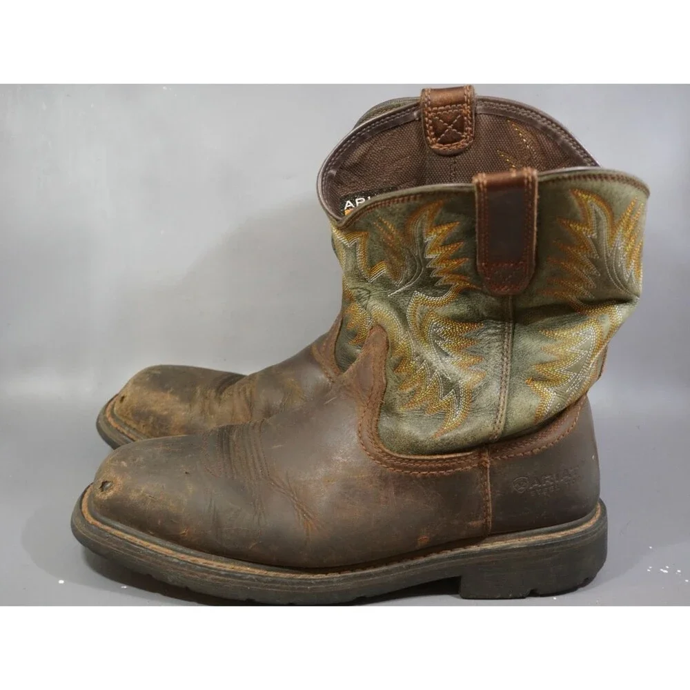 Ariat Work Sierra Square Wide Steel Toe Pull On Boots Brown 10017434 Men's 10 EE